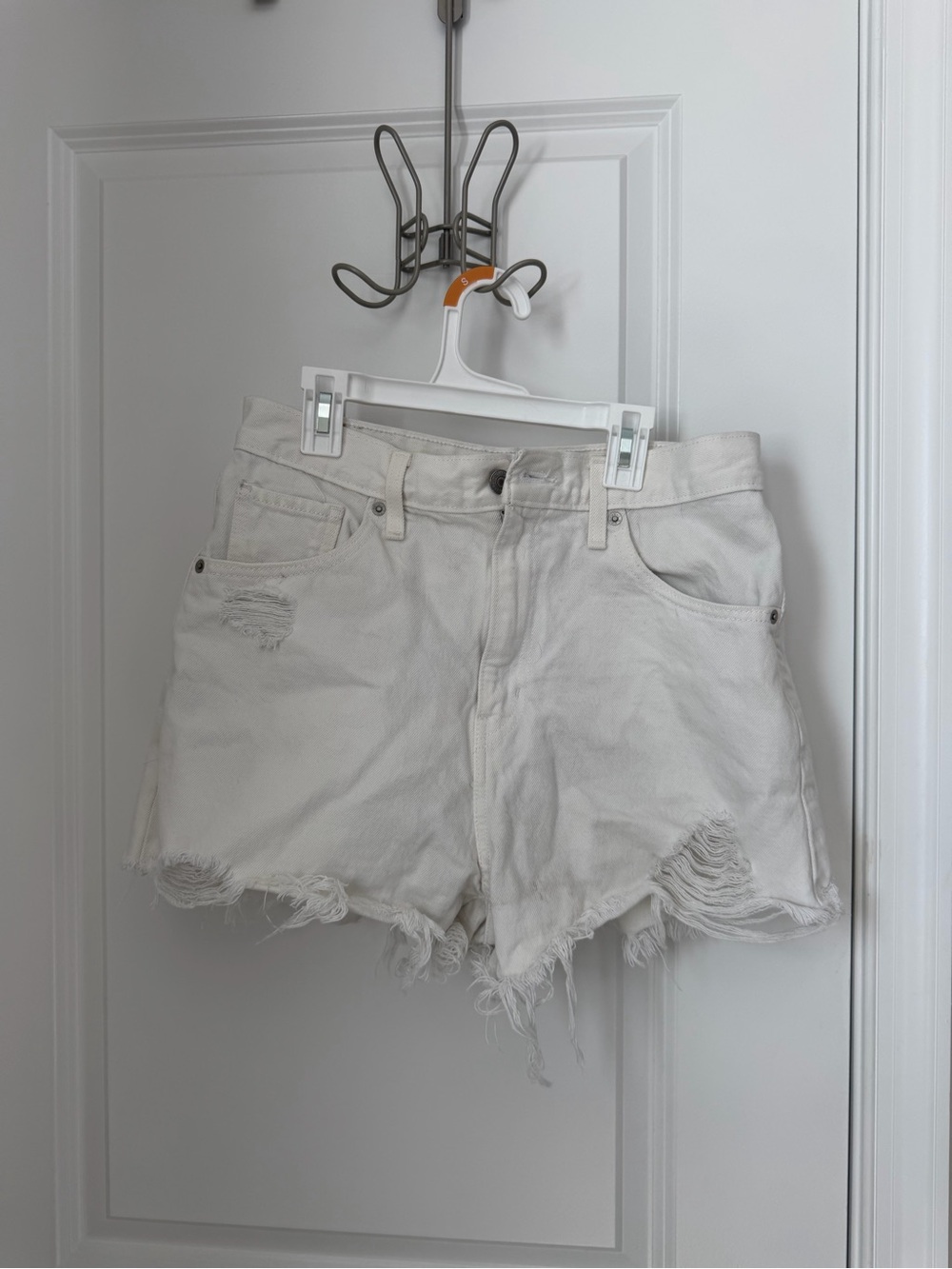 Levi's White Distressed High-Rise Denim Shorts